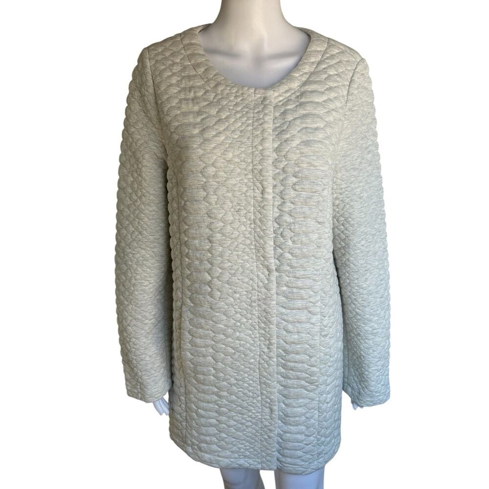Soft Surroundings Women’s L Quilted Textured Long Snap Front Jacket Light Gray